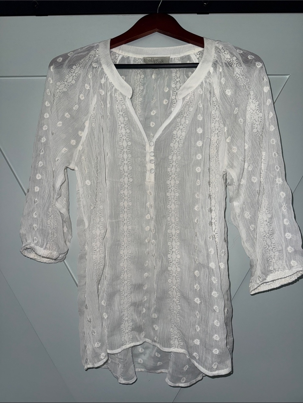 Olive & Oak White Embroidered Gauze Tunic Blouse